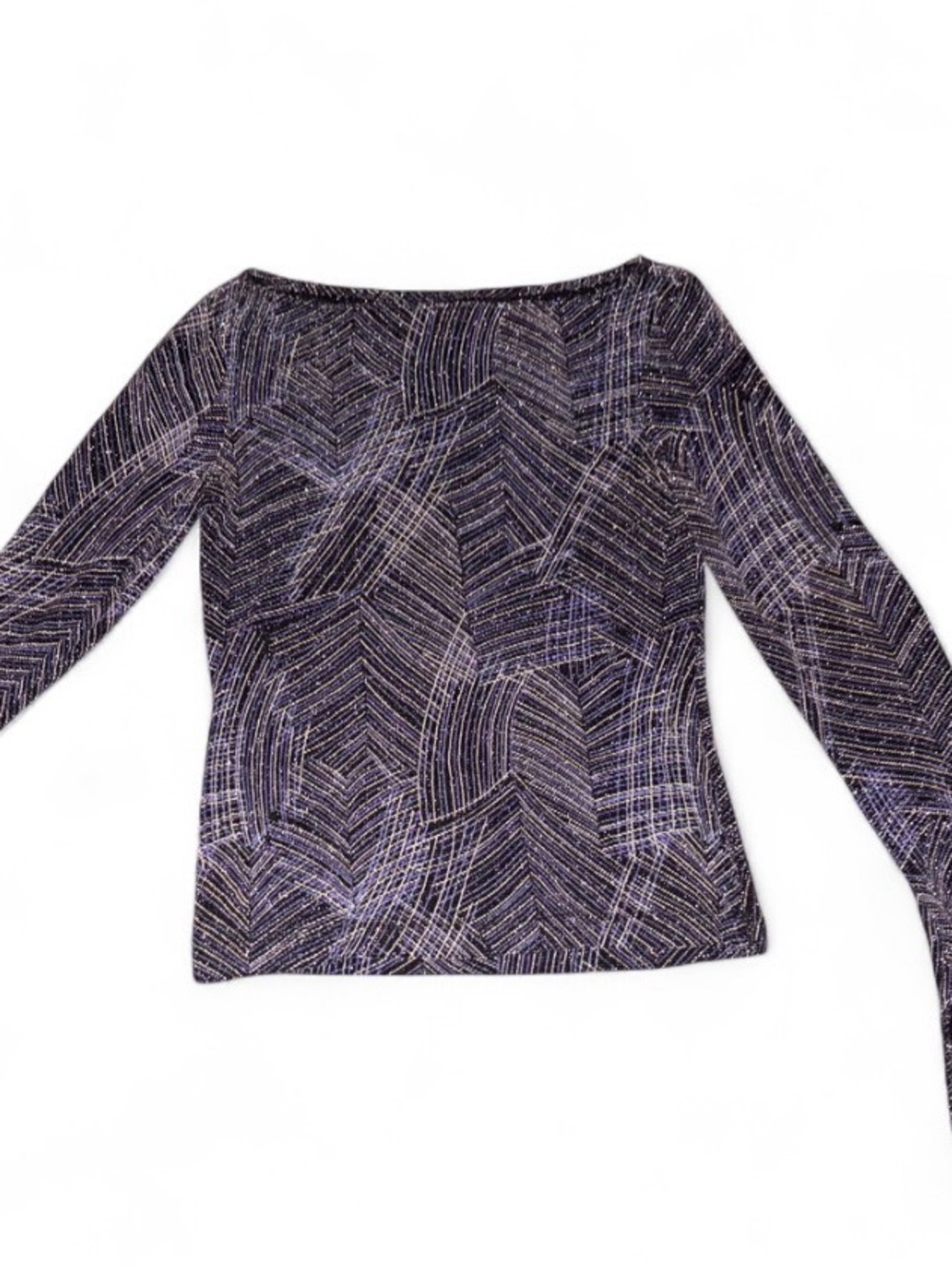 Trixxi Vintage Y2K Black & Purple Shimmer Metallic Bell Sleeve Top Size Large